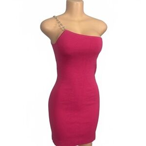 [NEW] House of Harlo Hot Pink‎ One Shoulder Bodycon Dress with Rhinestone Strap
